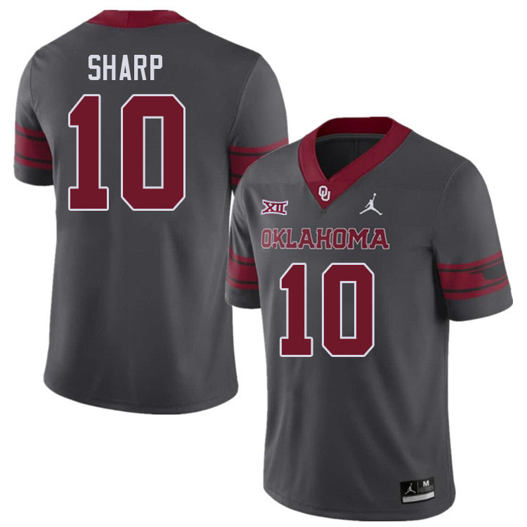 Men #10 Bauer Sharp Oklahoma Sooners College Football Jerseys Stitched-Charcoal